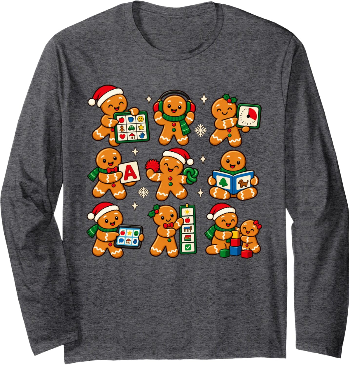 Christmas Gingerbread Special Education Teacher Cookies Long Sleeve T-Shirt - Adult Unisex Dark Heather Grey