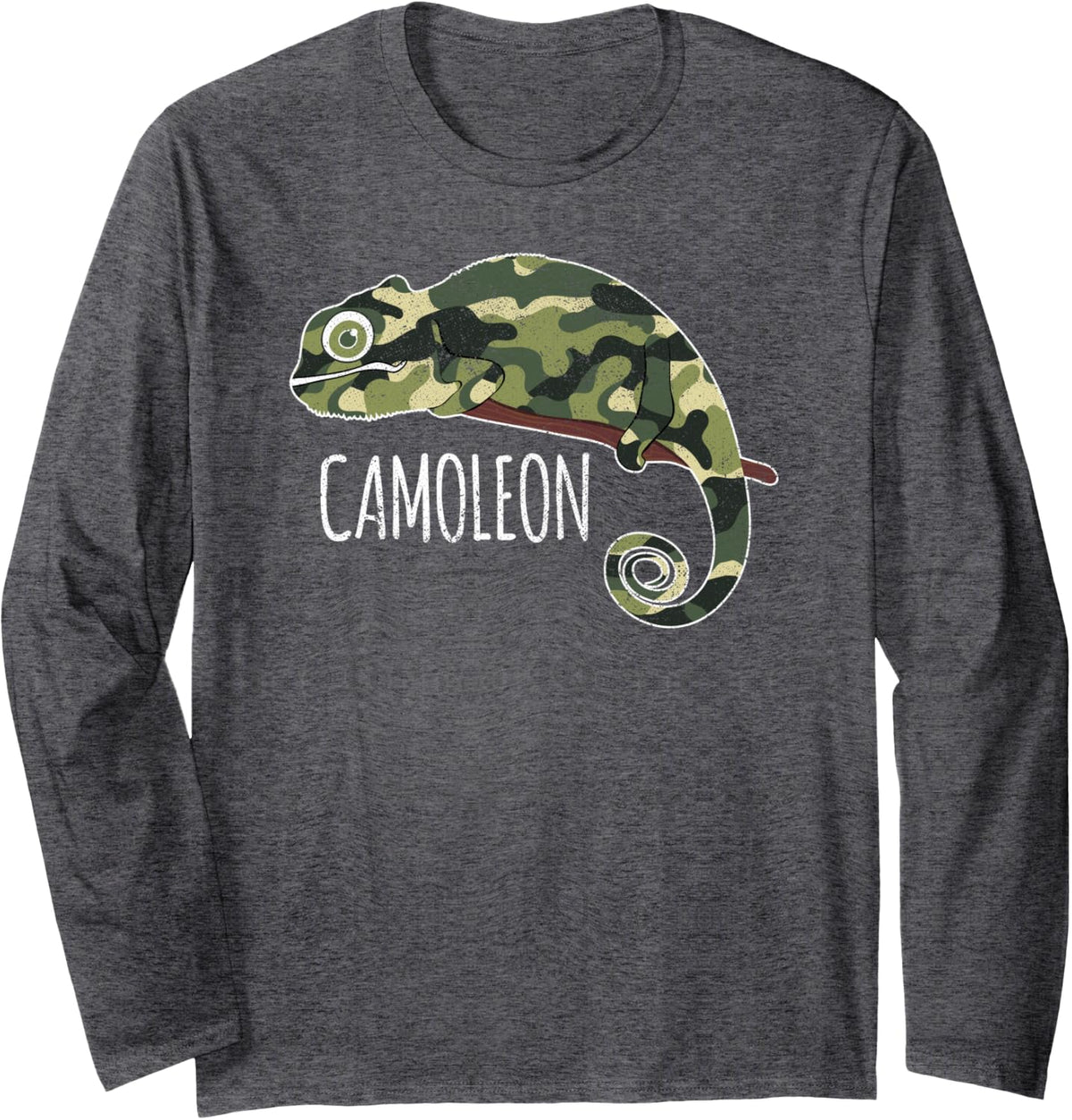 Chameleon Pun Funny Green Camouflage Lover Long Sleeve T-Shirt - Adult Unisex Dark Heather Grey