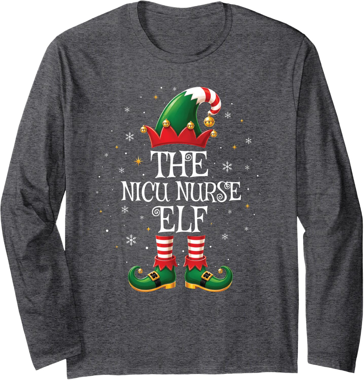 Xmas Family Matching Men Women The NICU Nurse Elf Christmas Long Sleeve T-Shirt - Adult Unisex Dark Heather Grey