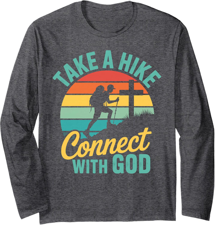 Take A Hike Connect with God Long Sleeve T-Shirt - Adult Unisex Dark Heather Grey