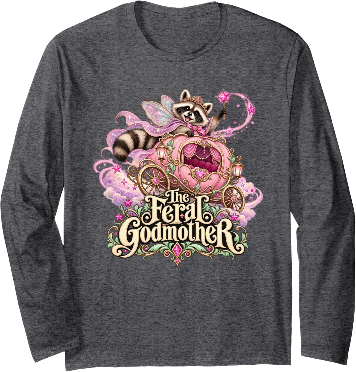 Raccoon Winged Coach The Feral Godmother Long Sleeve T-Shirt - Adult Unisex Dark Heather Grey