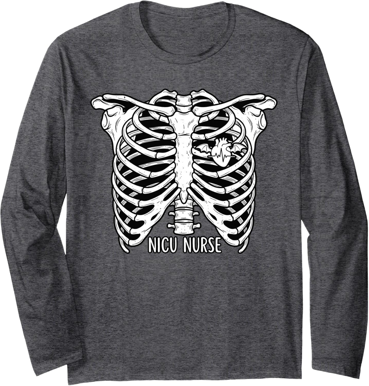 NICU Nurse Neonatal Intensive Care Rib Cage Infant Team Long Sleeve T-Shirt - Adult Unisex Dark Heather Grey