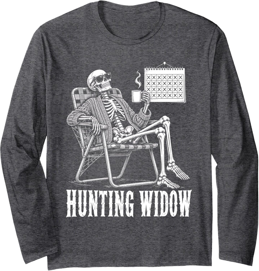 Funny Deer Hunting Whitetail Buck Hunter Hunting Widow Long Sleeve T-Shirt - Adult Unisex Dark Heather Grey