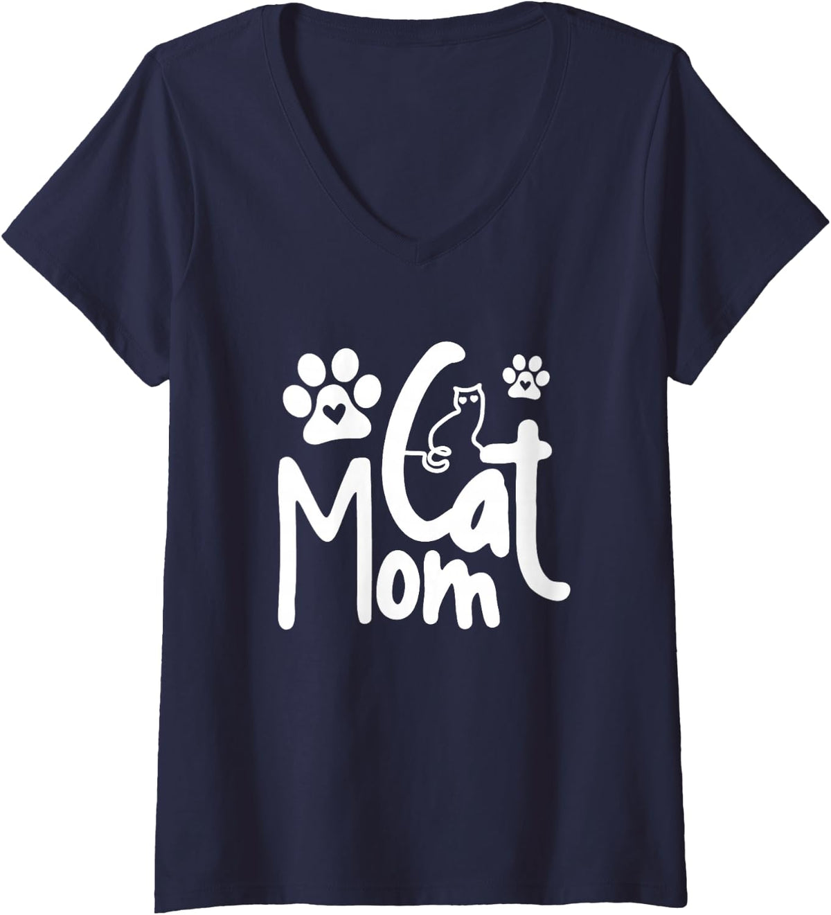 Women's Cat Mom - Funny Cat Paw - Gift Idea - Classic V-Neck T-Shirt - Navy Blue