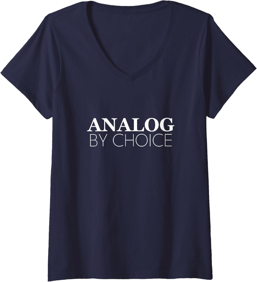Women's Analog By Choice Minimal Phrase Typography V-Neck T-Shirt - Navy Blue