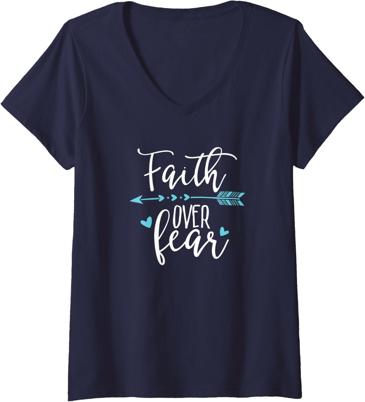 Womens Faith Over Fear- Faith Over Fear Ltd V-Neck T-Shirt - Navy Blue