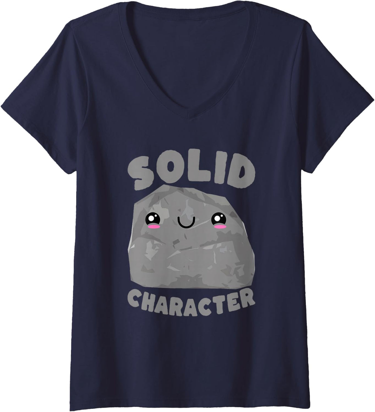 Women's Solid Character Kawaii Rock Pun Design V-Neck T-Shirt - Navy Blue