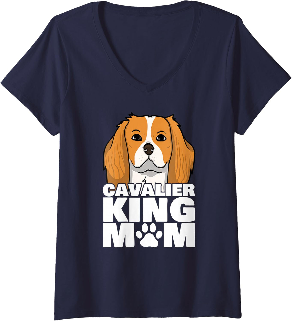 Women's Cavalier King Charles Spaniel Mom Dog Paw V-Neck T-Shirt - Navy Blue