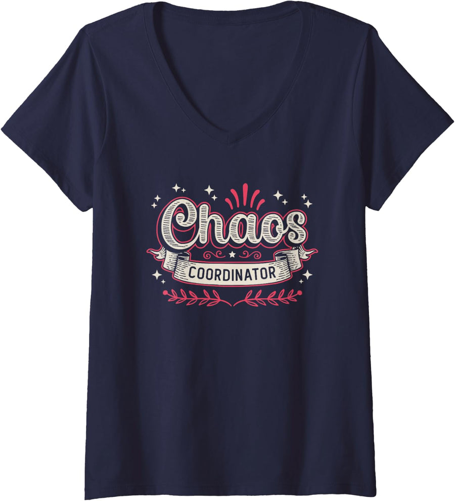 Women's Chaos Coordinator Mom - Mother Appreciation V-Neck T-Shirt - Navy Blue
