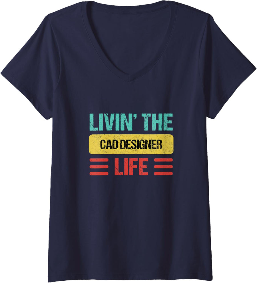 Women's Cad Designer V-Neck T-Shirt - Navy Blue