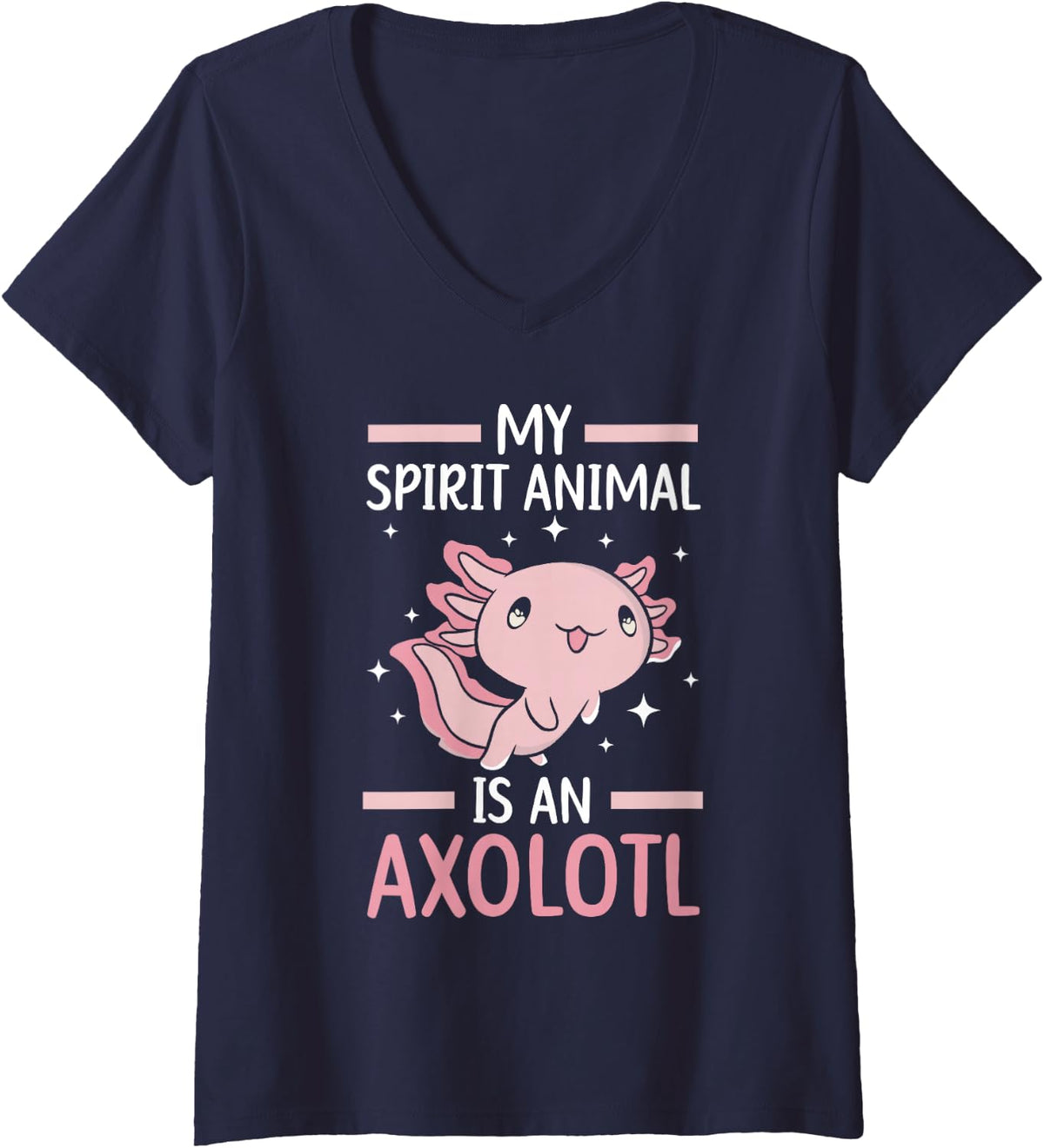 Women's My Spirit Animal is an Axolotl Aquatic Mexican Walking Fish V-Neck T-Shirt - Navy Blue