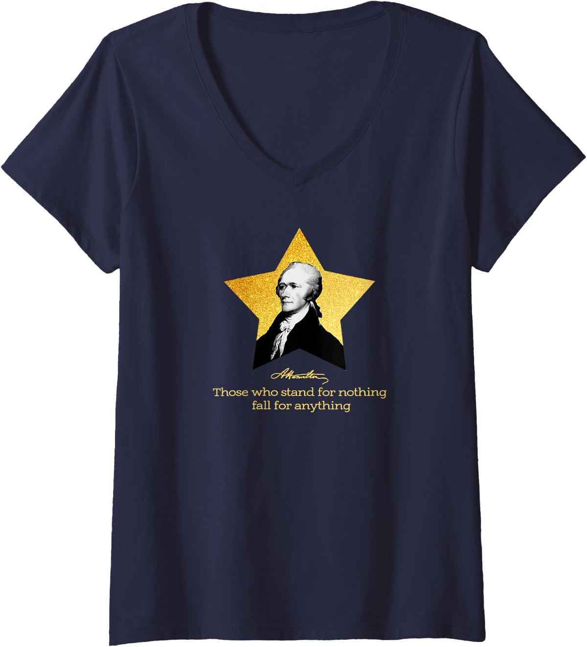 Womens Alexander Hamilton Vintage USA Birthday History Women Teens V-Neck T-Shirt - Navy Blue