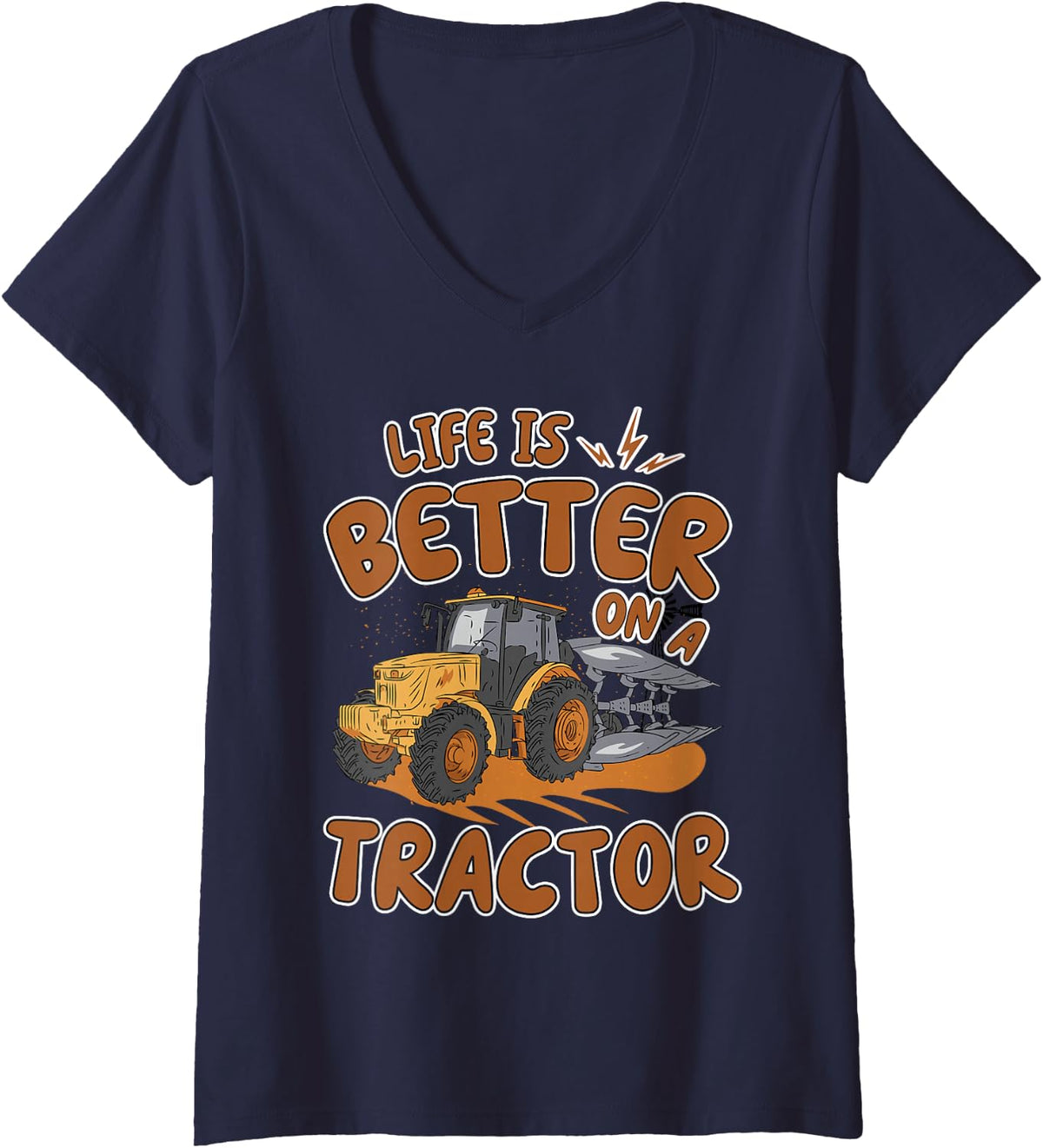 Women's Kids Tractor Lover Boys Farmer V-Neck T-Shirt - Navy Blue