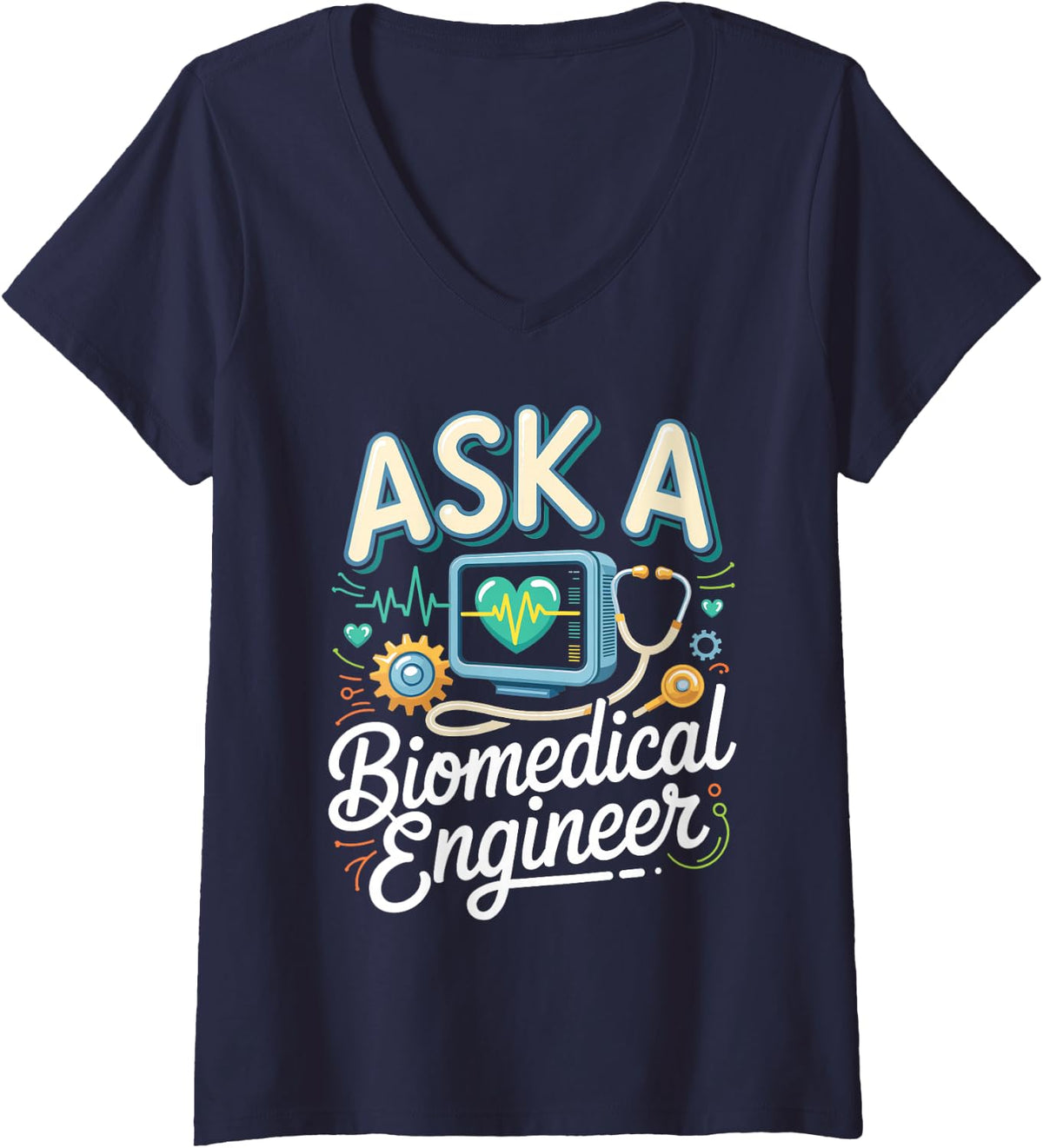 Women's Ask a Biomedical Engineer Medical Devices Bioengineering V-Neck T-Shirt - Navy Blue