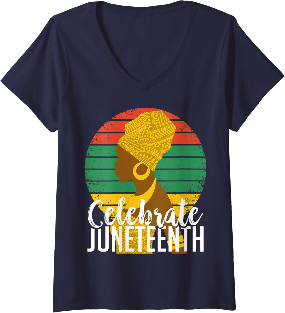 Womens Celebrate Juneteenth V-Neck T-Shirt - Navy Blue