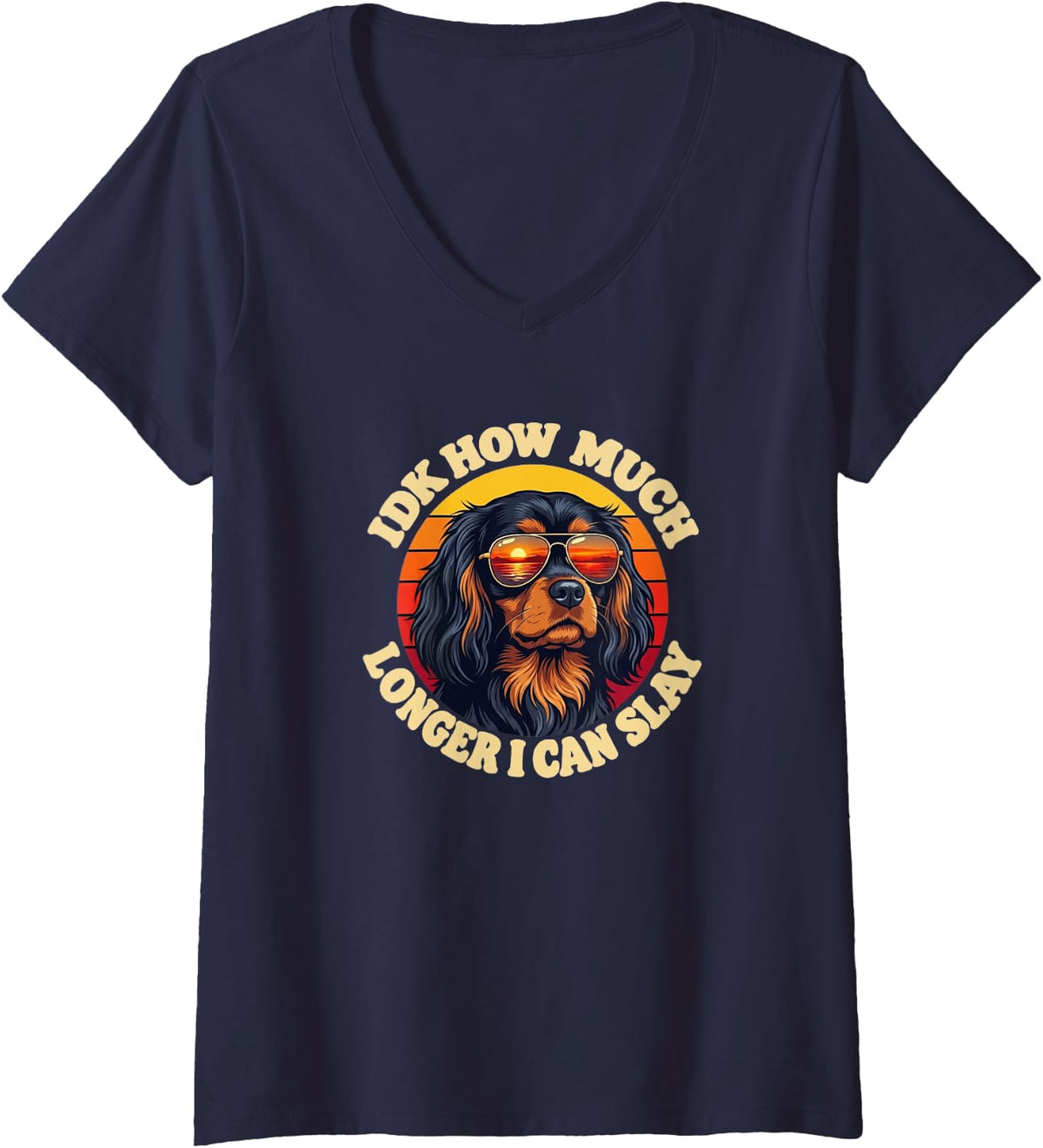 Women's Womens Moms IDK Slay Black Tan Cavalier King Charles Spaniel V-Neck T-Shirt - Navy Blue