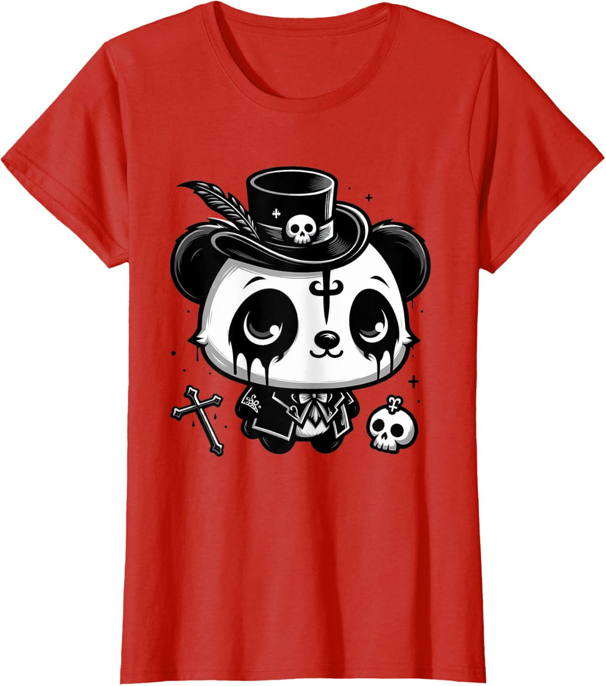 Gothic Panda Bear Purple Goth Animal Lovers Design T-Shirt - Red