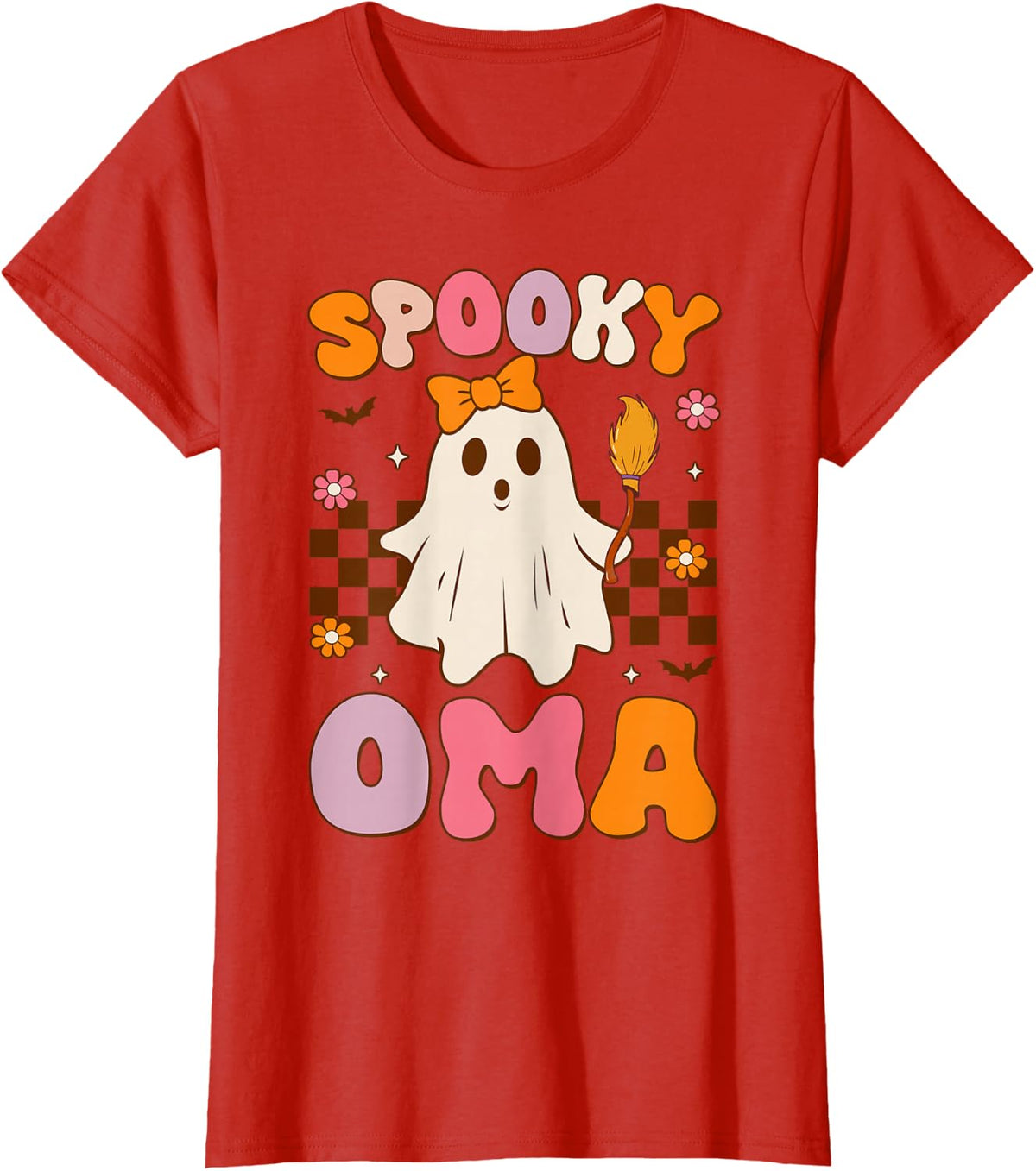 Retro Groovy Halloween Ghost Spooky Oma Halloween Costume T-Shirt - Red