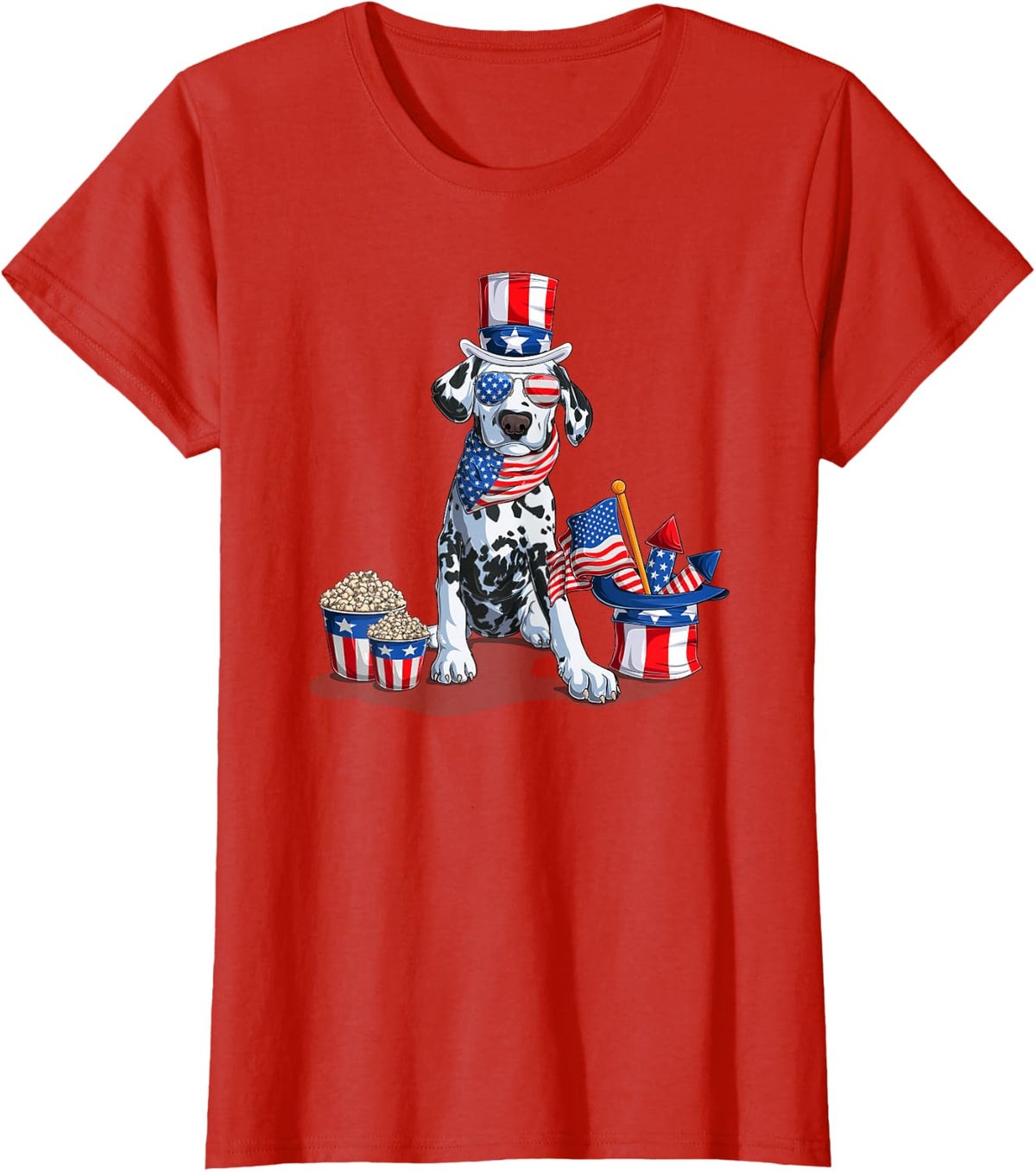 Dog Lovers Patriotic Dalmatian Pup 4th of July T-Shirt - Red
