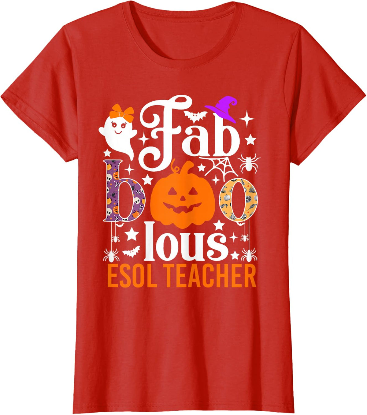 Faboolous ESOL Teacher Funny Pumpkin Halloween Costume T-Shirt - Red