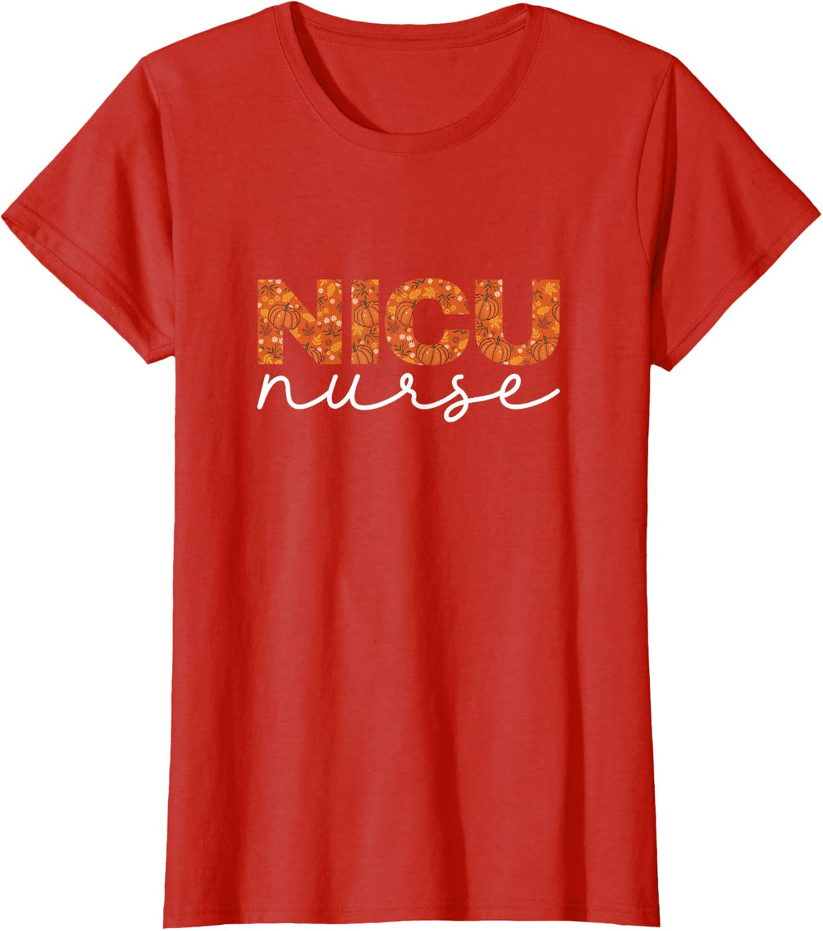 NICU Nurse Fall Leaves Design T-Shirt - Red