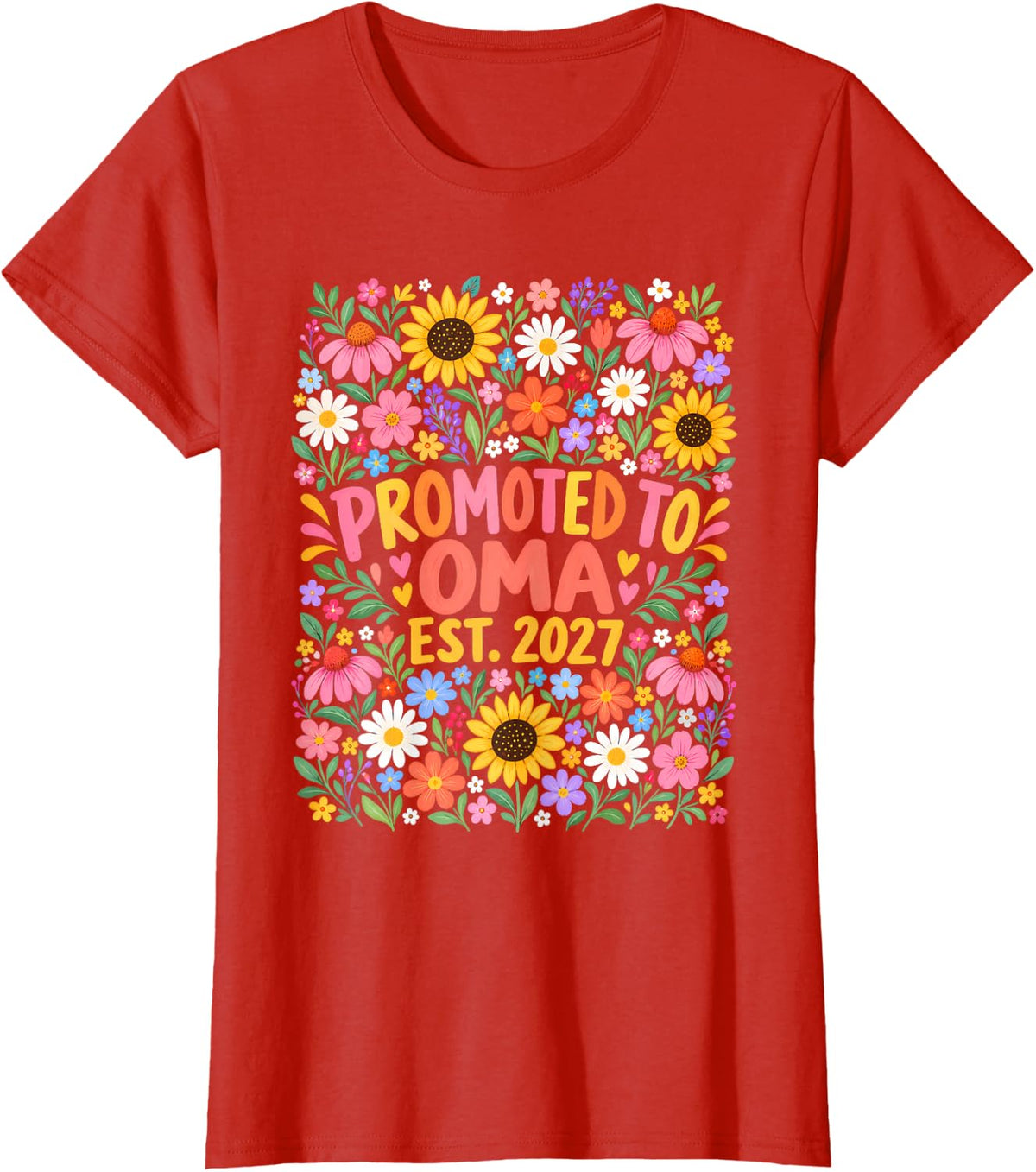 Promoted to Oma Grandmother Floral T-Shirt - Red