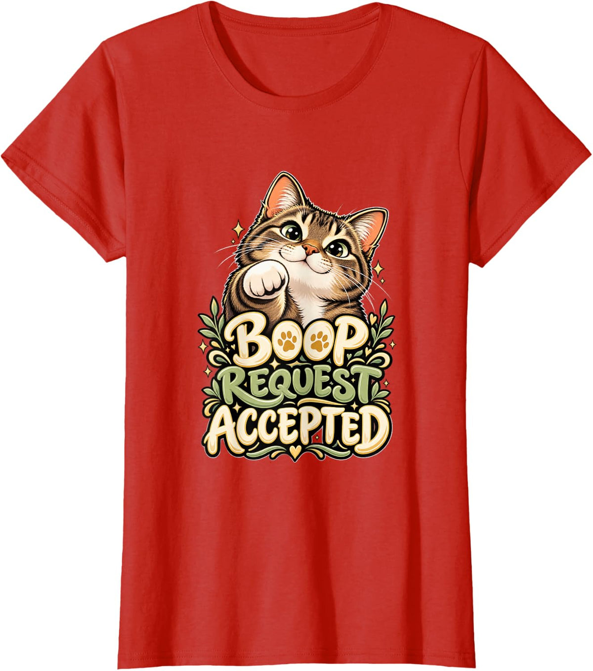Adorable Tabby Cat Boop Request Accepted Funny Feline Pet T-Shirt - Red