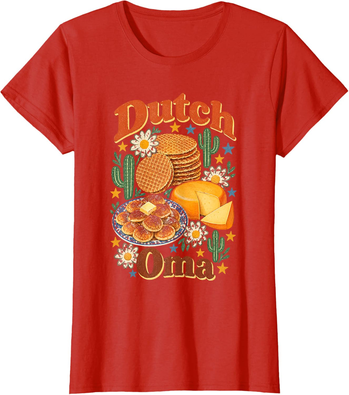 Dutch Oma Waffle Cheese Cactus T-Shirt - Red