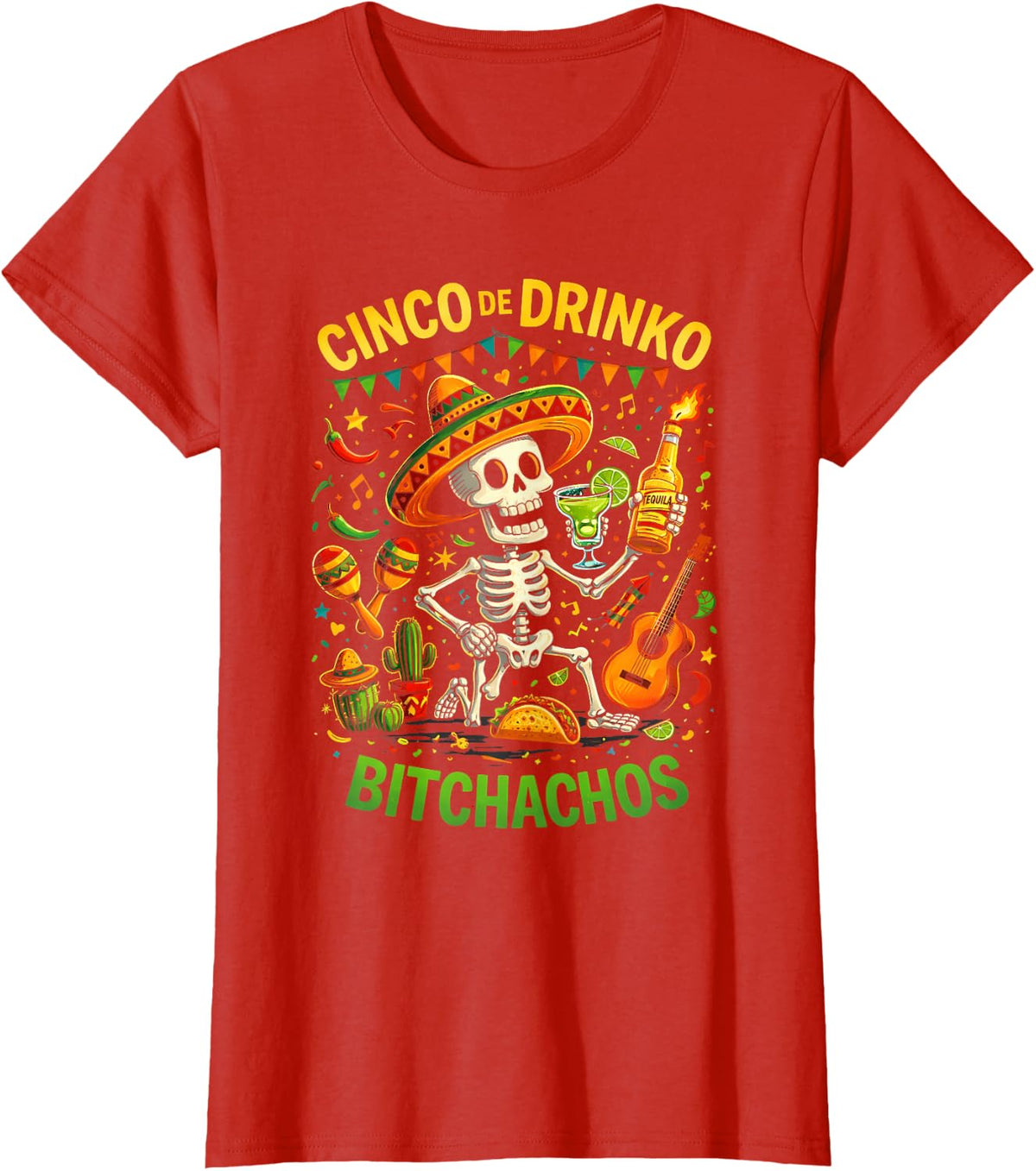 Funny Cinco De Drinko Bitchachos Shirts Men Cinco De Mayo T-Shirt - Red