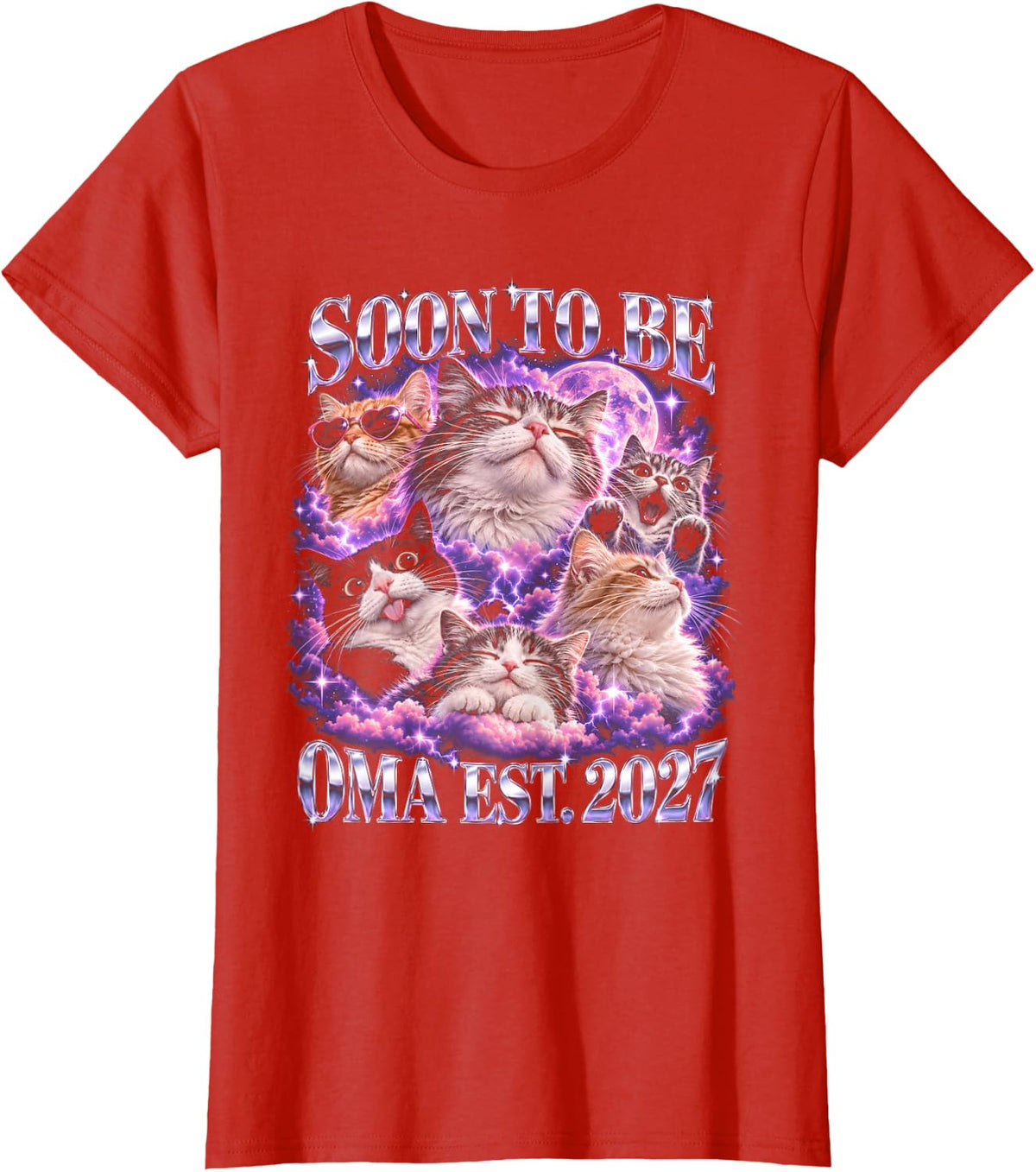 Soon to Be Oma Est 2027 Cat Lover T-Shirt - Red