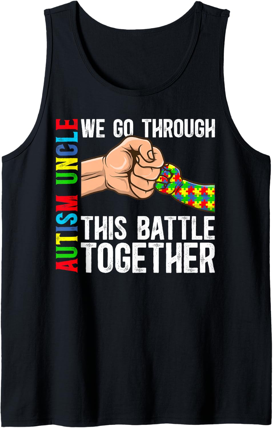 Men's Autism Uncle Autism Awareness Autism Warrior Uncle Sleeveless Tank Top - Black