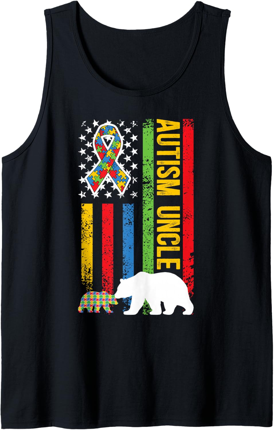 Men's Autism Uncle Autism Awareness Autism Warrior Uncle US Flag Sleeveless Tank Top - Black