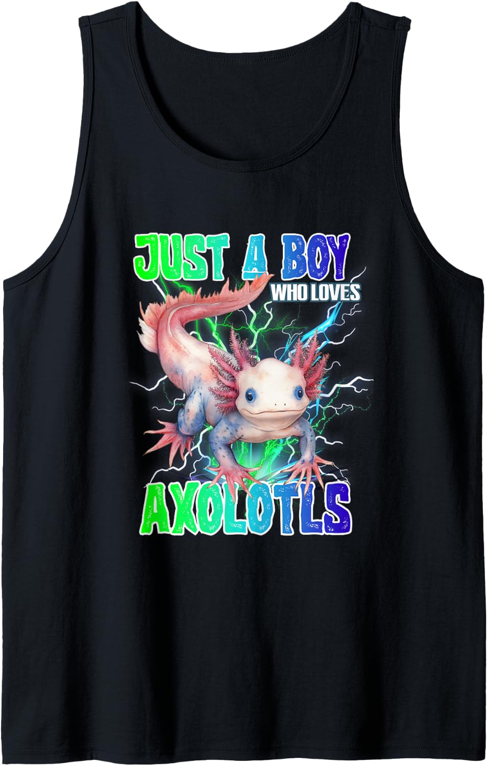 Men's Just A Boy Who Loves Axolotls Animals Wildlife Nature Kids Sleeveless Tank Top - Black