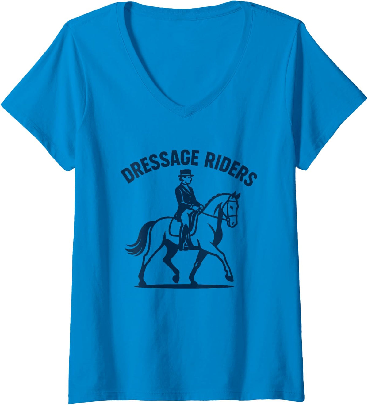 Womens Horseback Dressage Rider Silhouette for Riders V-Neck T-Shirt - Sapphire Blue
