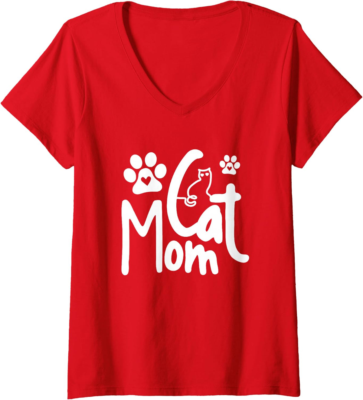 Women's Cat Mom - Funny Cat Paw - Gift Idea - Classic V-Neck T-Shirt - Red