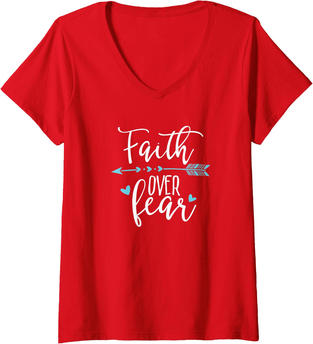 Womens Faith Over Fear- Faith Over Fear Ltd V-Neck T-Shirt - Red