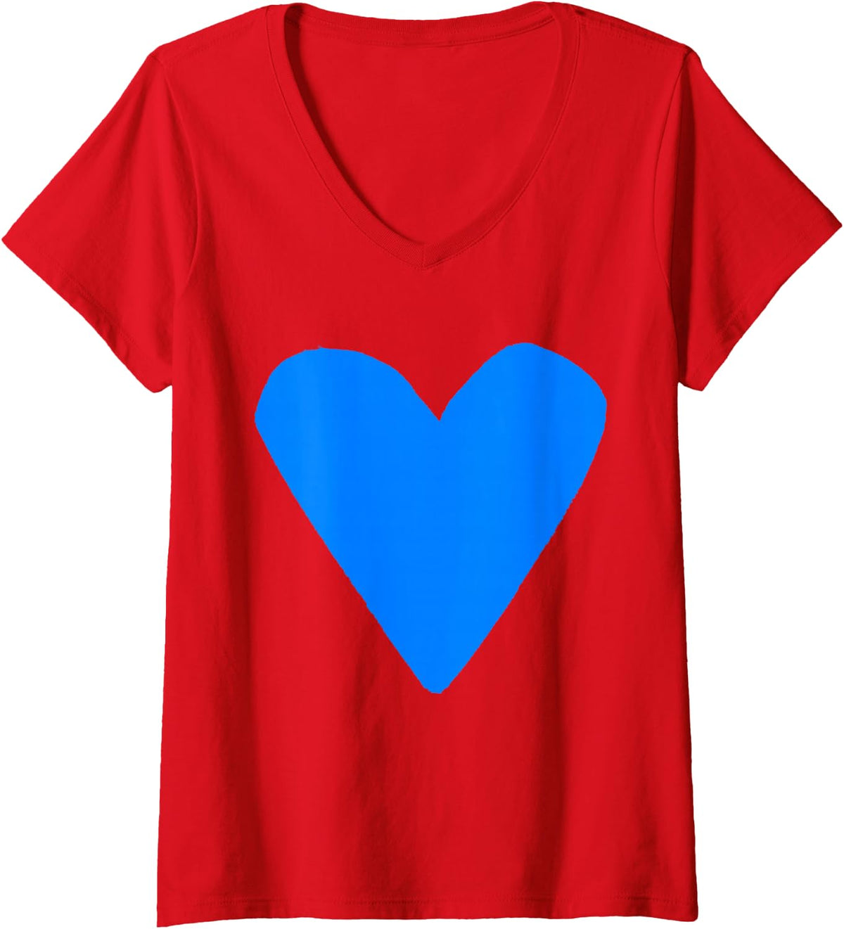 Women's Blue Heart Green V-Neck T-Shirt - Red