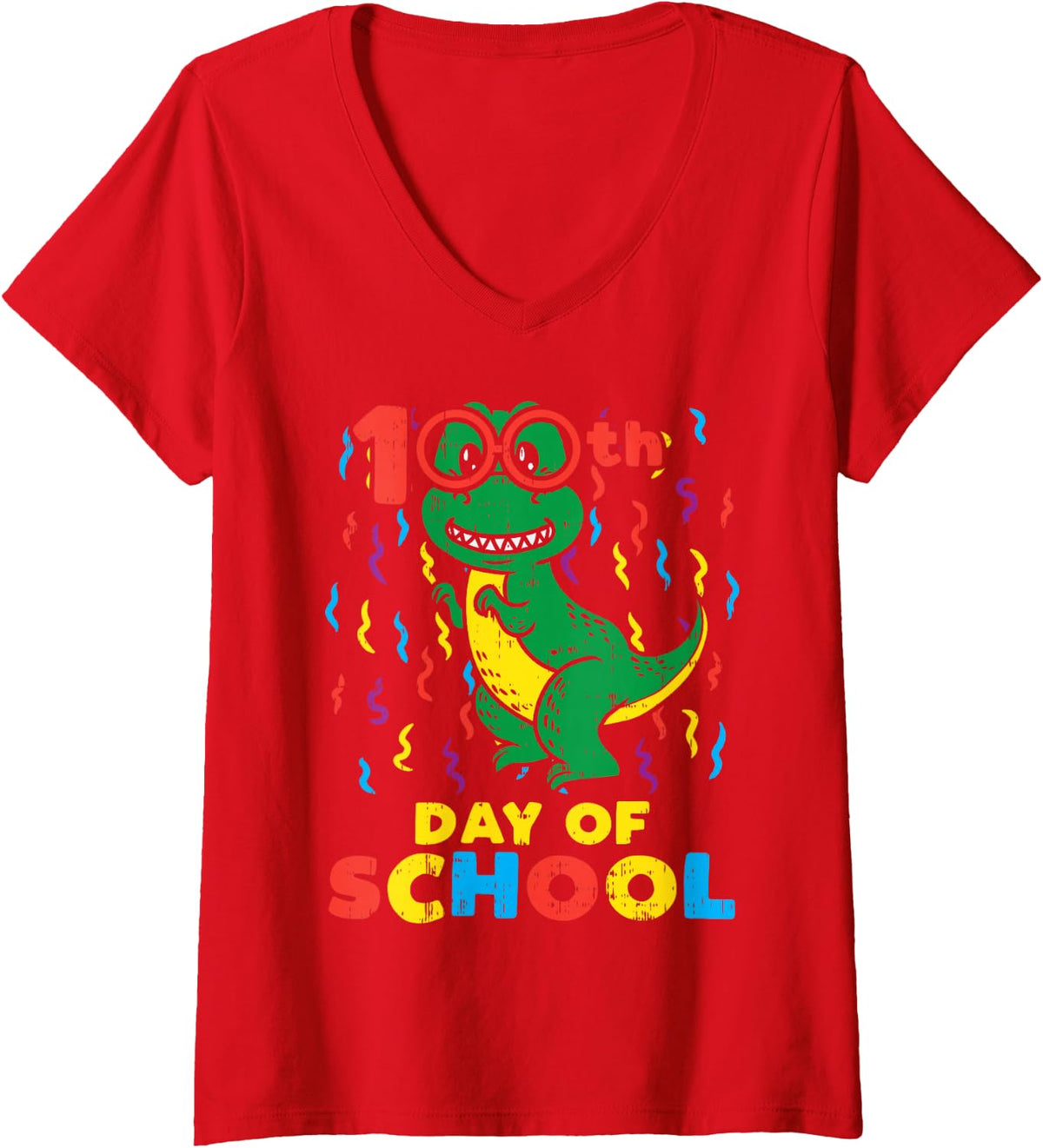 Women's 100th Day of School Trex Dinosaur Cute 100 Days Student V-Neck T-Shirt - Red