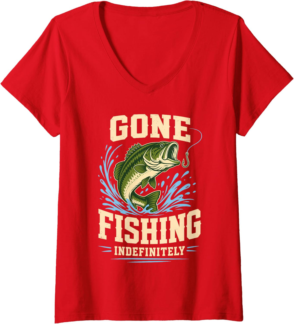 Women's Gone Fishing Indefinitely Bass Hook V-Neck T-Shirt - Red