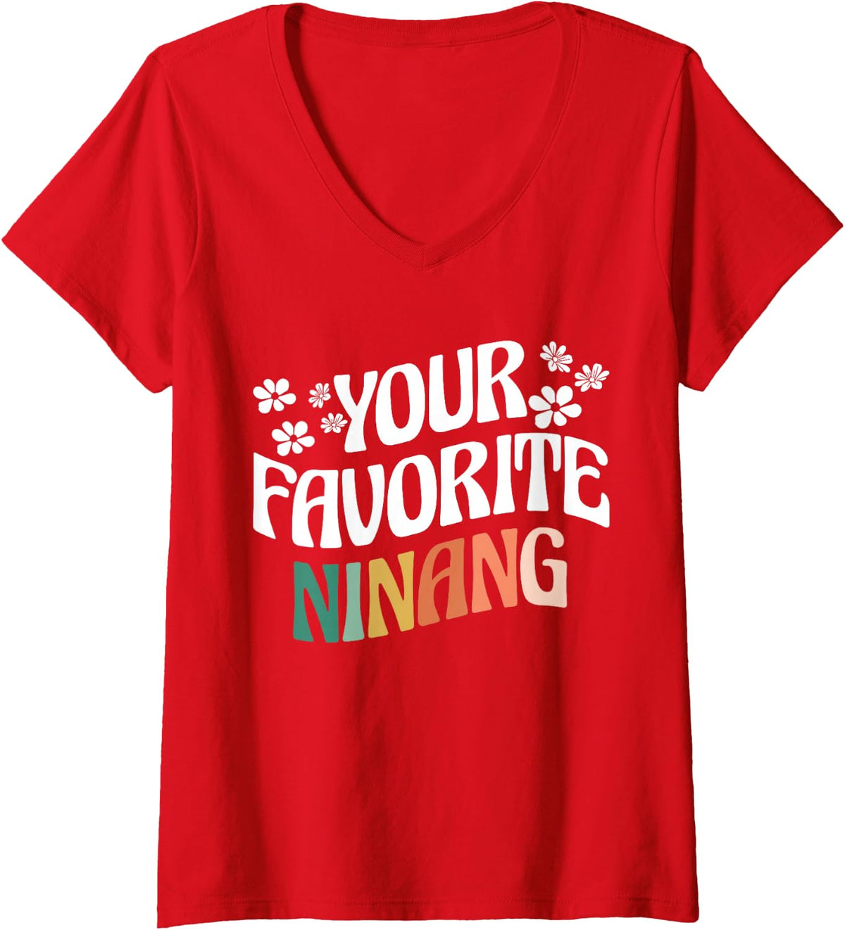 Women's Your Favorite Ninang Godmother Godchild Retro Vintage V-Neck T-Shirt - Red