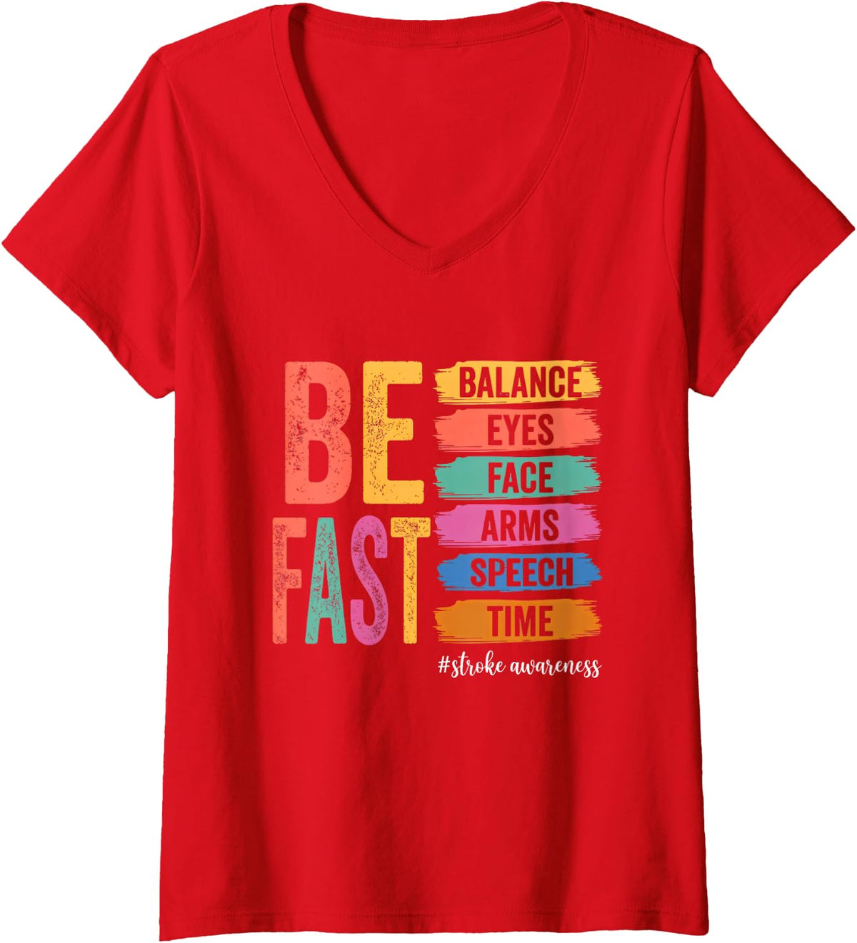 Women's Vintage Stroke Awareness BE Fast Healthcare Worker Supporter V-Neck T-Shirt - Red