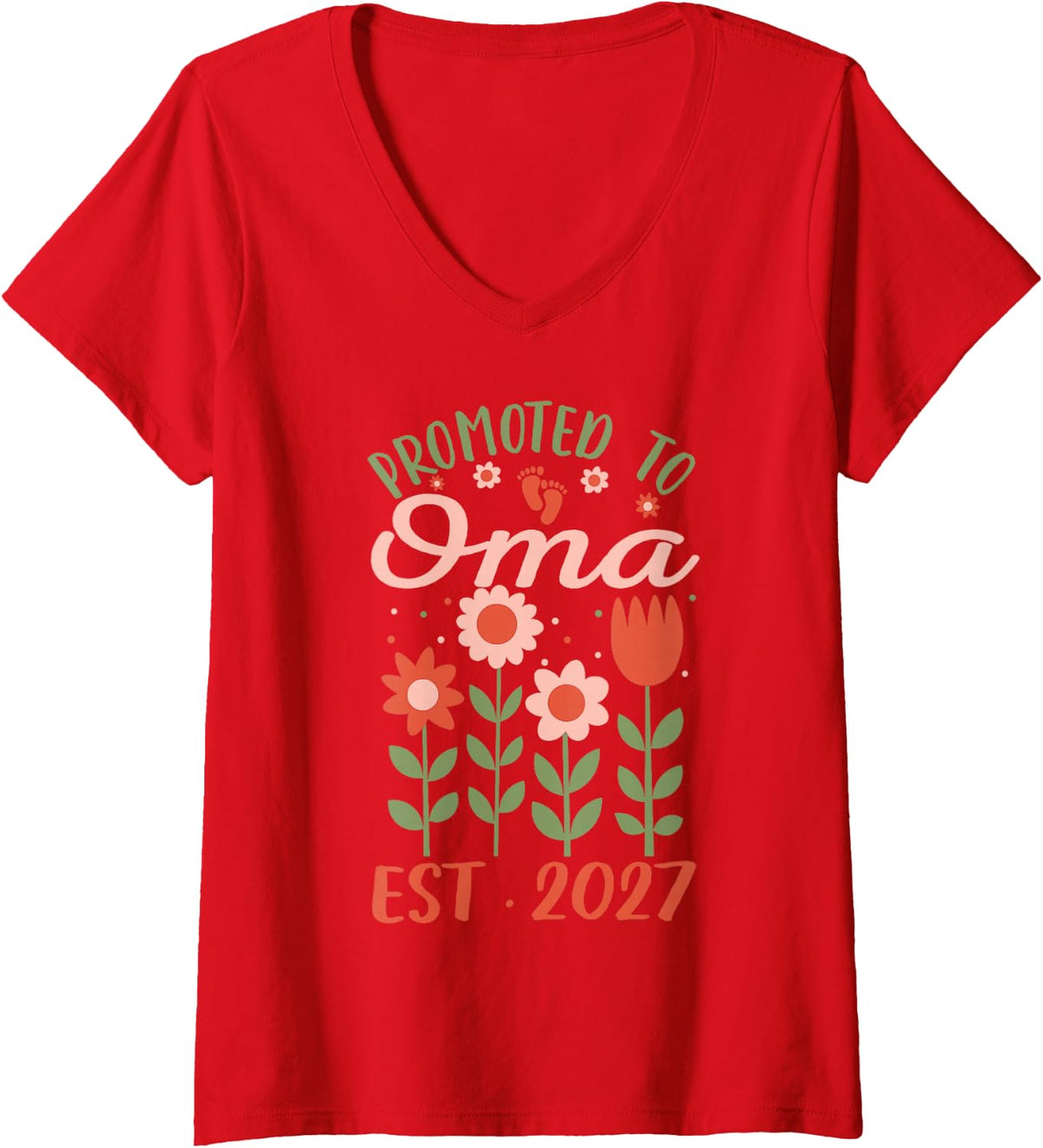 Women's Promoted to Oma Est. 2027 German Grandma V-Neck T-Shirt - Red