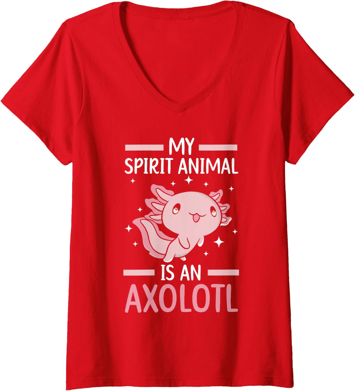 Women's My Spirit Animal is an Axolotl Aquatic Mexican Walking Fish V-Neck T-Shirt - Red