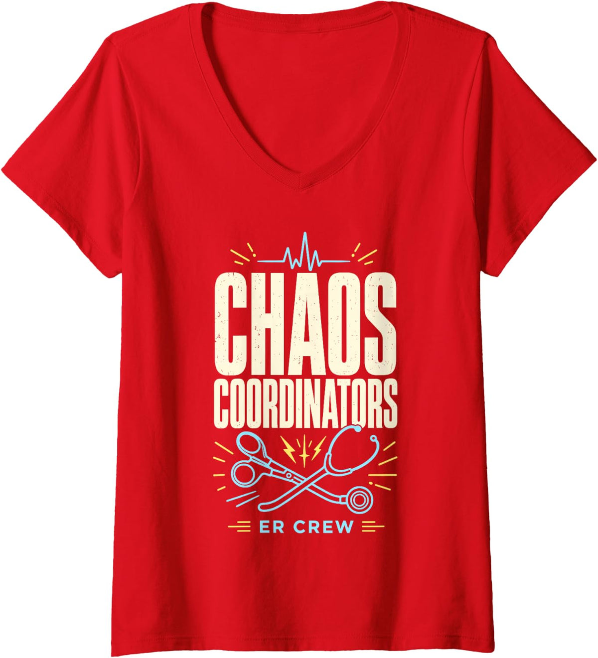 Women's Chaos Coordinators ER Crew Nurse Doctor V-Neck T-Shirt - Red