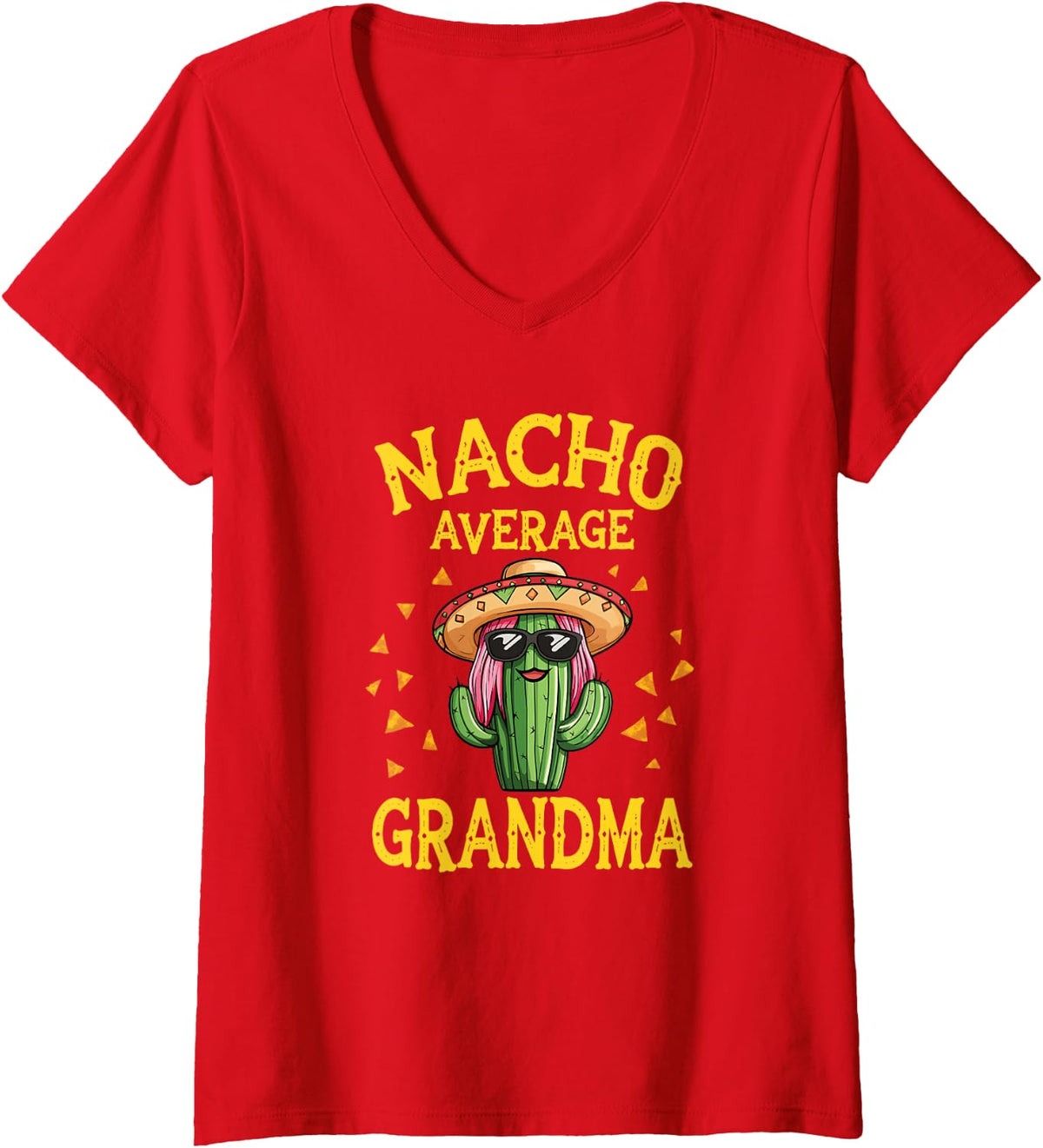 Womens Funny Nacho Average Grandma V-Neck T-Shirt - Red
