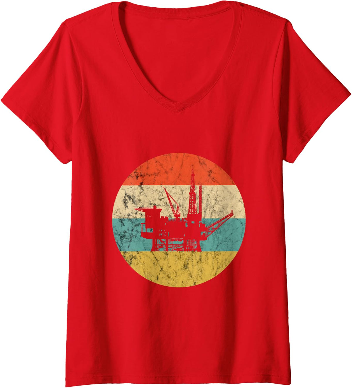 Women's Oil Rig Retro Vintage Oilfield Worker Oildrilling Rig Man V-Neck T-Shirt - Red