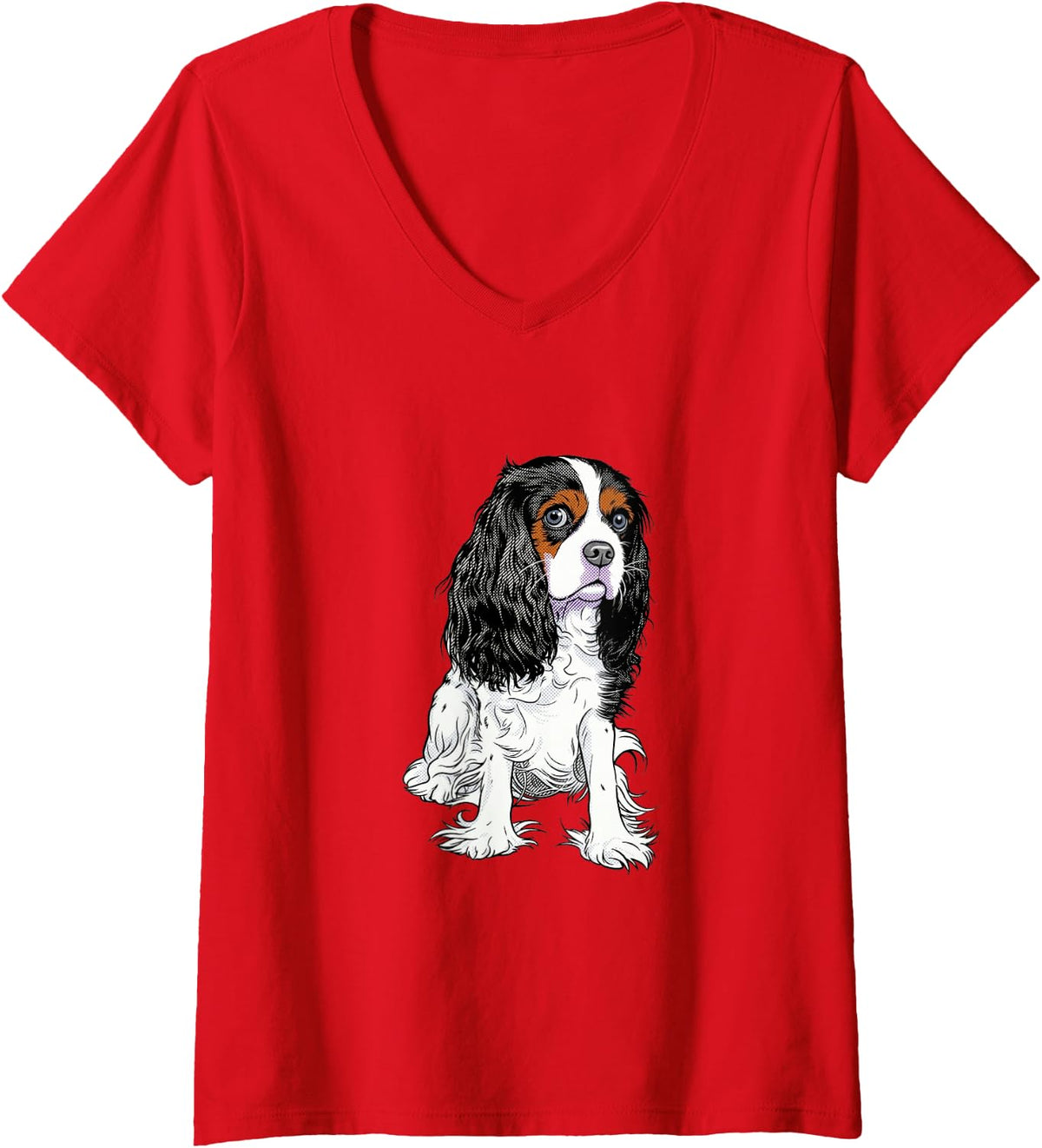 Women's Pop Art Cavalier King Charles Spaniel Dog Graphic V-Neck T-Shirt - Red