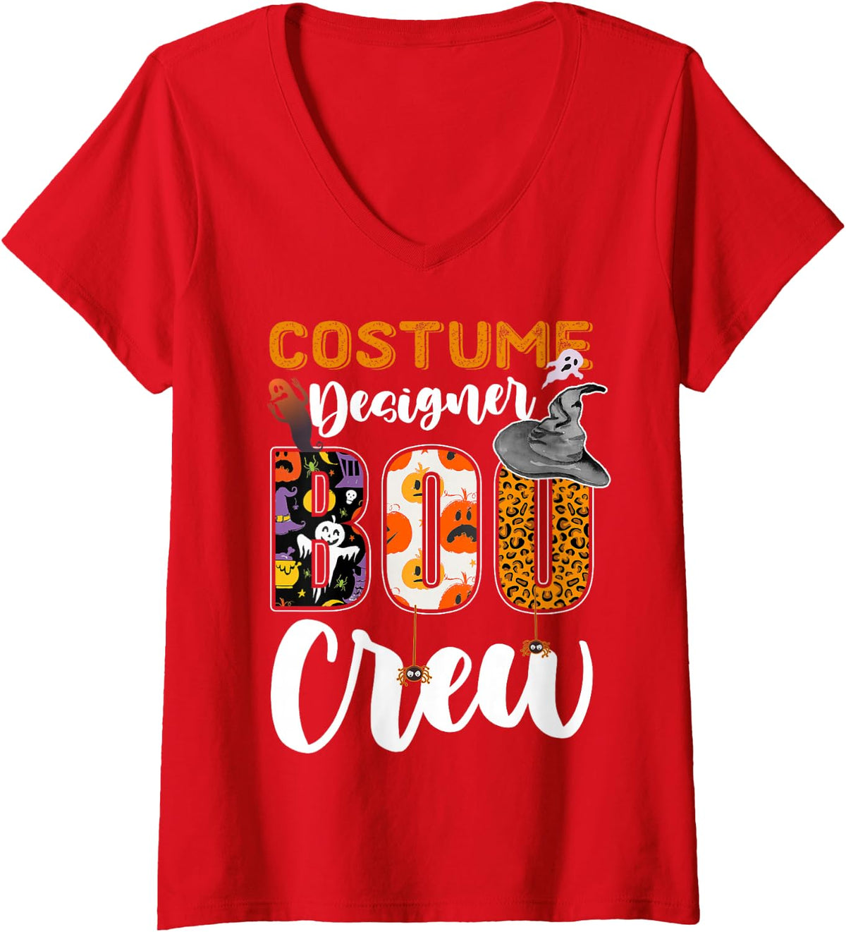 Women's Costume Designer Boo Crew Halloween Costume Matching V-Neck T-Shirt - Red