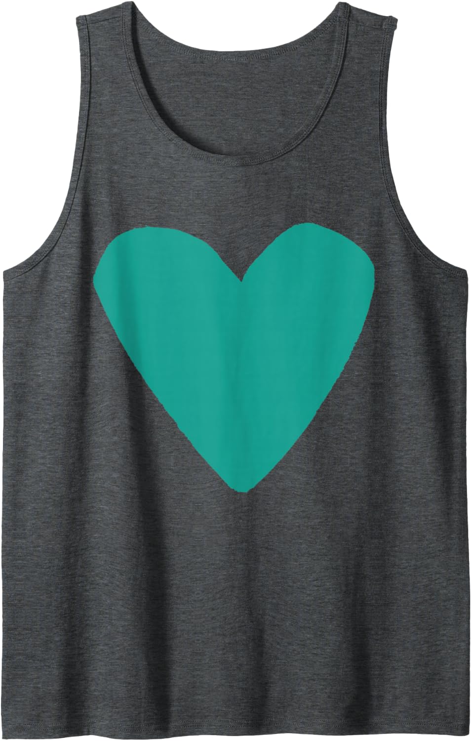 Love Heart Shape Teal Sleeveless Tank Top - Dark Heather Grey