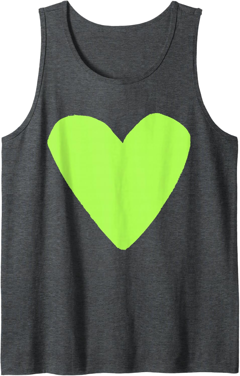 Love Heart Shape Green Lime Sleeveless Tank Top - Dark Heather Grey